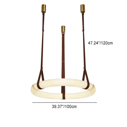 Contemporary Nordic Round Leather Copper Imitation Marble LED Chandelier for Living Room