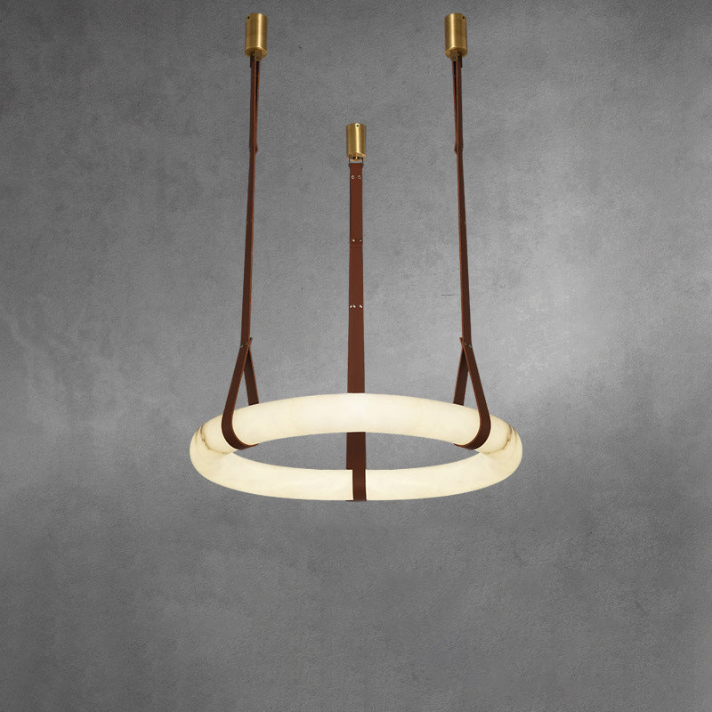 Contemporary Nordic Round Leather Copper Imitation Marble LED Chandelier for Living Room BulbSquare