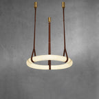 Contemporary Nordic Round Leather Copper Imitation Marble LED Chandelier for Living Room BulbSquare