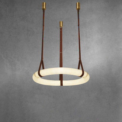 Contemporary Nordic Round Leather Copper Imitation Marble LED Chandelier for Living Room