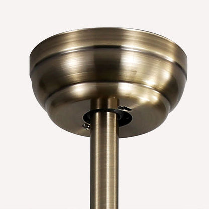 Contemporary Nordic Five Fan Blades Copper Wood Glass LED Downrods Ceiling Fan Light For Living Room