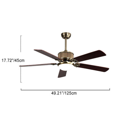 Contemporary Nordic Five Fan Blades Copper Wood Glass LED Downrods Ceiling Fan Light For Living Room