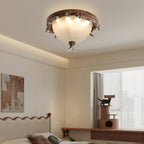 Contemporary Retro Antler Round Resin Iron Glass LED Flush Mount Ceiling Light for Bedroom