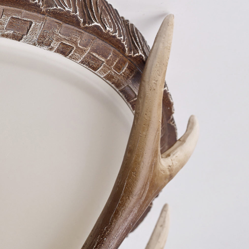 Contemporary Retro Antler Round Resin Iron Glass LED Flush Mount Ceiling Light for Bedroom