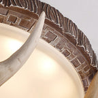 Contemporary Retro Antler Round Resin Iron Glass LED Flush Mount Ceiling Light for Bedroom