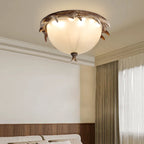 Contemporary Retro Antler Round Resin Iron Glass LED Flush Mount Ceiling Light for Bedroom