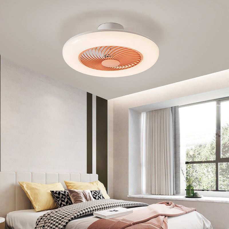 Modern Simplicity Round Iron ABS Acrylic LED Semi-Flush Mount Ceiling Fan Light For Bedroom