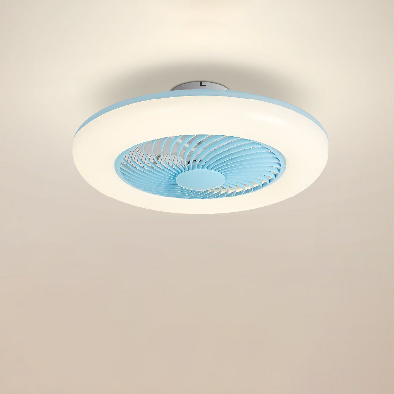 Modern Simplicity Round Iron ABS Acrylic LED Semi-Flush Mount Ceiling Fan Light For Bedroom