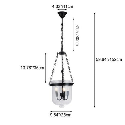 Traditional Rustic Semicircle Bucket Iron Glass 3 - Light Pendant Light For Dining Room