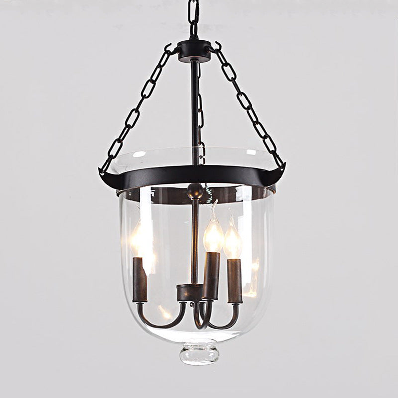 Traditional Rustic Semicircle Bucket Iron Glass 3 - Light Pendant Light For Dining Room
