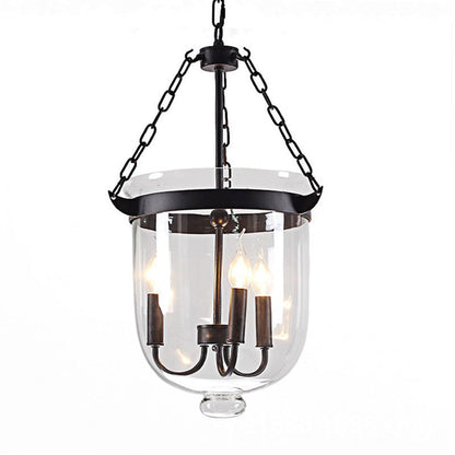 Traditional Rustic Semicircle Bucket Iron Glass 3 - Light Pendant Light For Dining Room