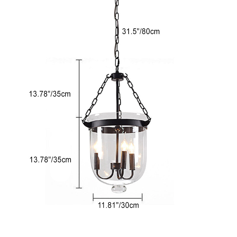 Traditional Rustic Semicircle Bucket Iron Glass 3 - Light Pendant Light For Dining Room