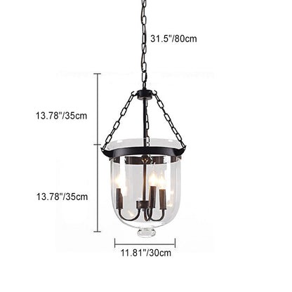 Traditional Rustic Semicircle Bucket Iron Glass 3 - Light Pendant Light For Dining Room