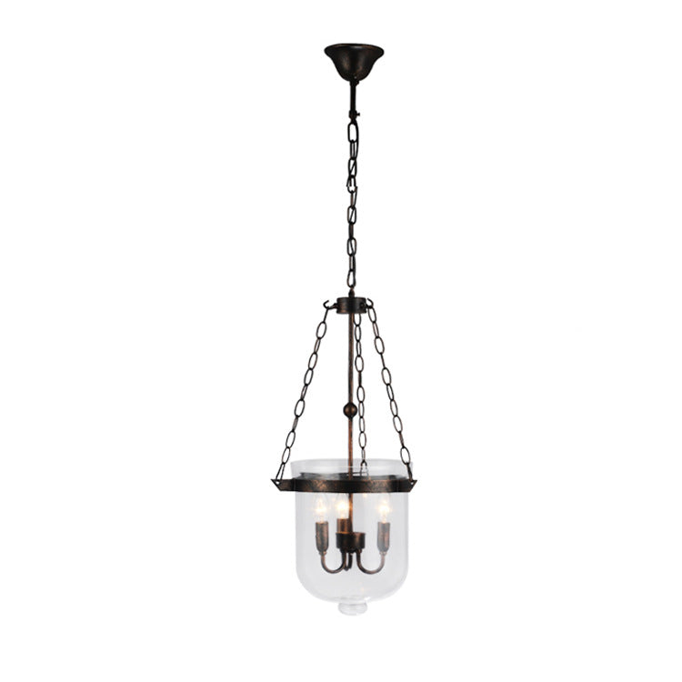 Traditional Rustic Semicircle Bucket Iron Glass 3 - Light Pendant Light For Dining Room