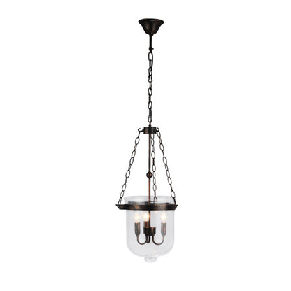 Traditional Rustic Semicircle Bucket Iron Glass 3 - Light Pendant Light For Dining Room