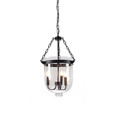 Traditional Rustic Semicircle Bucket Iron Glass 3 - Light Pendant Light For Dining Room