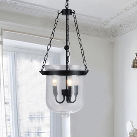 Traditional Rustic Semicircle Bucket Iron Glass 3 - Light Pendant Light For Dining Room