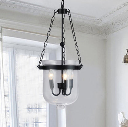 Traditional Rustic Semicircle Bucket Iron Glass 3 - Light Pendant Light For Dining Room
