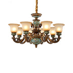 Traditional European Flower Pattern Petal Shape Resin Iron Glass 3/6/8/10 - Light Chandeliers for Living Room BulbSquare