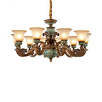 Traditional European Flower Pattern Petal Shape Resin Iron Glass 3/6/8/10 - Light Chandeliers for Living Room BulbSquare