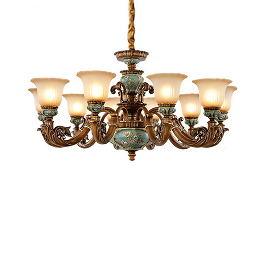 Traditional European Flower Pattern Petal Shape Resin Iron Glass 3/6/8/10 - Light Chandeliers for Living Room BulbSquare