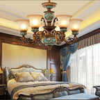 Traditional European Flower Pattern Petal Shape Resin Iron Glass 3/6/8/10 - Light Chandeliers for Living Room BulbSquare
