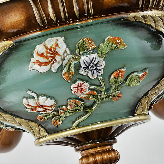 Traditional European Flower Pattern Petal Shape Resin Iron Glass 3/6/8/10 - Light Chandeliers for Living Room BulbSquare