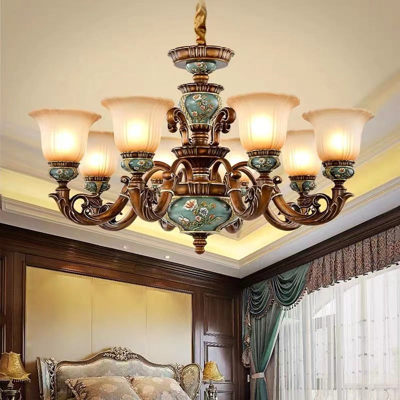 Traditional European Flower Pattern Petal Shape Resin Iron Glass 3/6/8/10 - Light Chandeliers for Living Room BulbSquare