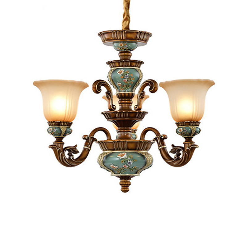 Traditional European Flower Pattern Petal Shape Resin Iron Glass 3/6/8/10 - Light Chandeliers for Living Room BulbSquare