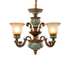 Traditional European Flower Pattern Petal Shape Resin Iron Glass 3/6/8/10 - Light Chandeliers for Living Room BulbSquare
