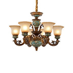 Traditional European Flower Pattern Petal Shape Resin Iron Glass 3/6/8/10 - Light Chandeliers for Living Room BulbSquare