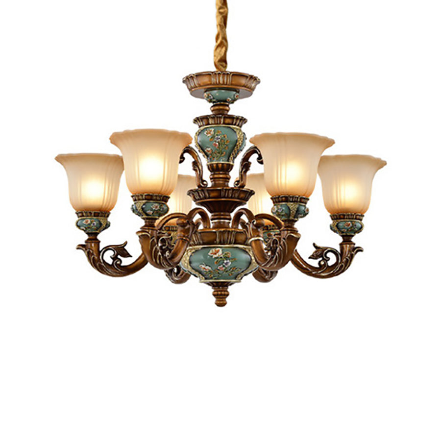 Traditional European Flower Pattern Petal Shape Resin Iron Glass 3/6/8/10 - Light Chandeliers for Living Room BulbSquare