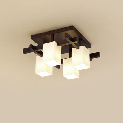 Modern Simplicity Square Acrylic Rubber Wood 4/6/8 - Light Semi-Flush Mount Ceiling Light For Living Room