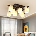 Modern Simplicity Square Acrylic Rubber Wood 4/6/8 - Light Semi-Flush Mount Ceiling Light For Living Room