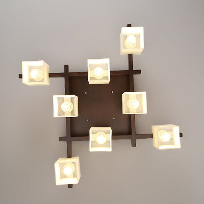Modern Simplicity Square Acrylic Rubber Wood 4/6/8 - Light Semi-Flush Mount Ceiling Light For Living Room