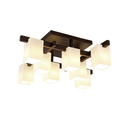 Modern Simplicity Square Acrylic Rubber Wood 4/6/8 - Light Semi-Flush Mount Ceiling Light For Living Room