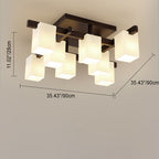 Modern Simplicity Square Acrylic Rubber Wood 4/6/8 - Light Semi-Flush Mount Ceiling Light For Living Room