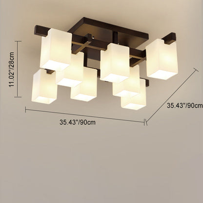 Modern Simplicity Square Acrylic Rubber Wood 4/6/8 - Light Semi-Flush Mount Ceiling Light For Living Room
