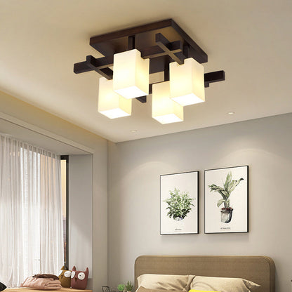 Modern Simplicity Square Acrylic Rubber Wood 4/6/8 - Light Semi-Flush Mount Ceiling Light For Living Room