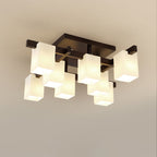 Modern Simplicity Square Acrylic Rubber Wood 4/6/8 - Light Semi-Flush Mount Ceiling Light For Living Room