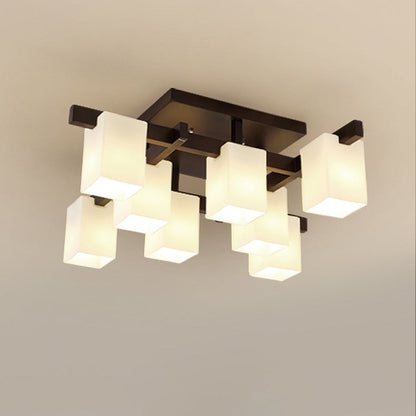 Modern Simplicity Square Acrylic Rubber Wood 4/6/8 - Light Semi-Flush Mount Ceiling Light For Living Room