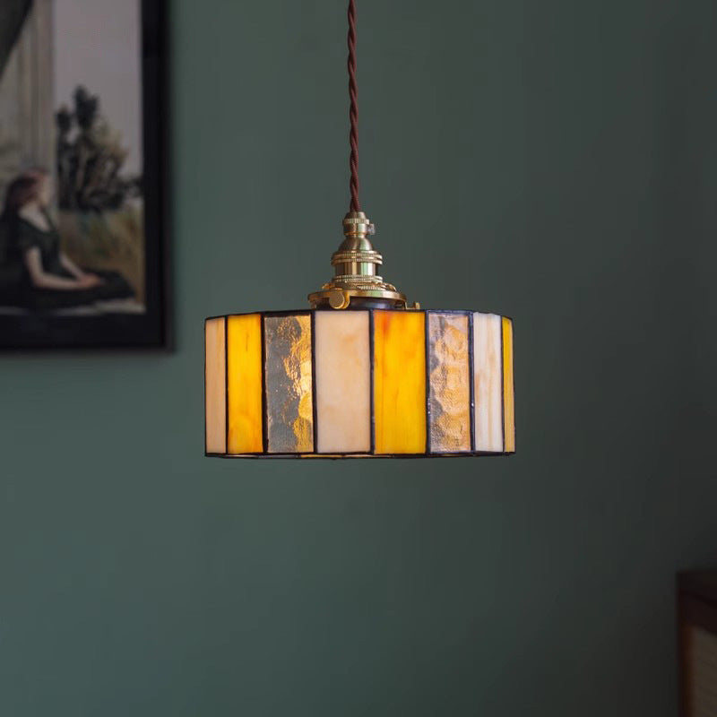 Traditional Japanese Stripe Iron Glass 1 - Light Pendant Light for Living Room