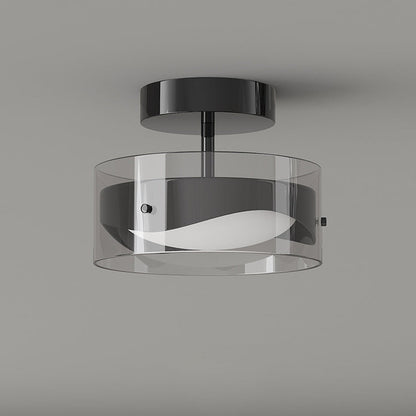 Modern Art Deco Dome Round Transparent Glass Iron LED Semi-Flush Mount Ceiling Light For Hallways