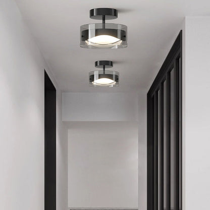 Modern Art Deco Dome Round Transparent Glass Iron LED Semi-Flush Mount Ceiling Light For Hallways