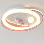 Contemporary Creative Unicorn Astronaut Rocket Round Iron Acrylic Resin LED Flush Mount Ceiling Light For Bedroom