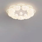 Contemporary Nordic Cream Flower Balls Crystal Iron PE Acrylic LED Flush Mount Ceiling Light For Bedroom