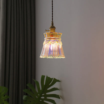 Contemporary Retro Skirt Shape Transparent Glass Lampshade Copper 1/3 - Light Pendant Light For Living Room