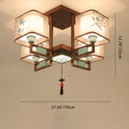 Traditional Chinese Square Fabric Pattern Embroidery Lampshade Iron 4/6/8 - Light Chandeliers for Living Room BulbSquare