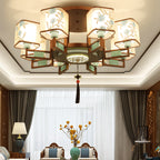 Traditional Chinese Square Fabric Pattern Embroidery Lampshade Iron 4/6/8 - Light Chandeliers for Living Room BulbSquare