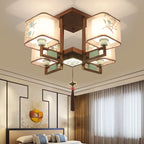 Traditional Chinese Square Fabric Pattern Embroidery Lampshade Iron 4/6/8 - Light Chandeliers for Living Room BulbSquare
